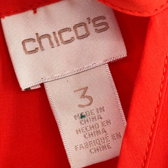 Chicos 3 Womens orange V-Neck keyhole Blouse gold Button long sleeve Size XL - Picture 7 of 16